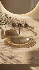 Copper Brass Sink - Oval Drop-In Engraved Bathroom Sink