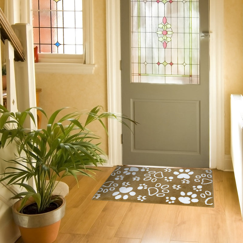 Sussex Home, Landing Rug, Slip Resistant Indoor Carpets Includes Adhesive Tape  2' x 3'-Paw Collection | Beige&White