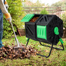 Dual Chamber Garden Compost Tumbler with Sliding Doors-Black & Green by LJGDeals