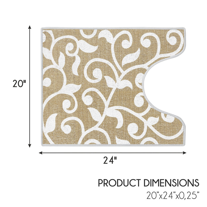 Floral Design U Shape Bathroom Rug | 20”x24" | Beige
