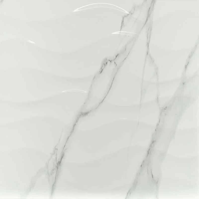 MSI Dymo Statuary Wavy White Glossy Ceramic Wall Tile 12x24