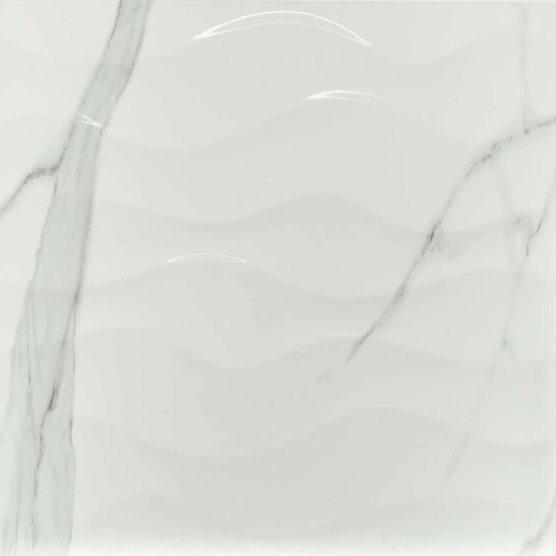 MSI Dymo Statuary Wavy White Glossy Ceramic Wall Tile 12x24