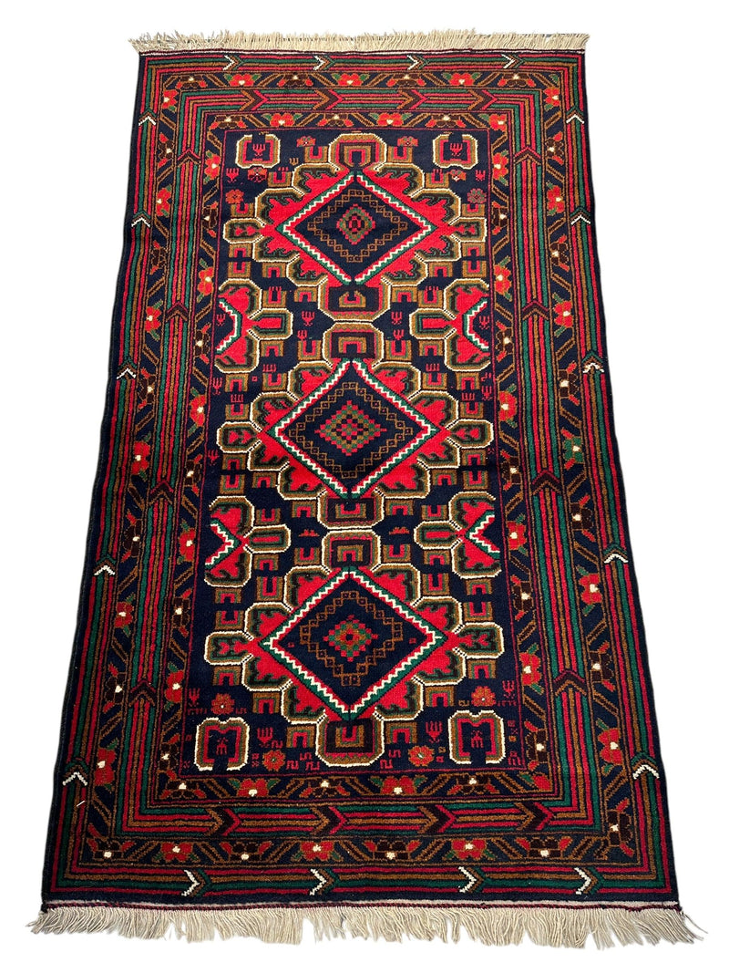Hand-Knotted Afghani Baluch Wool Rug - 2'10" x 5'