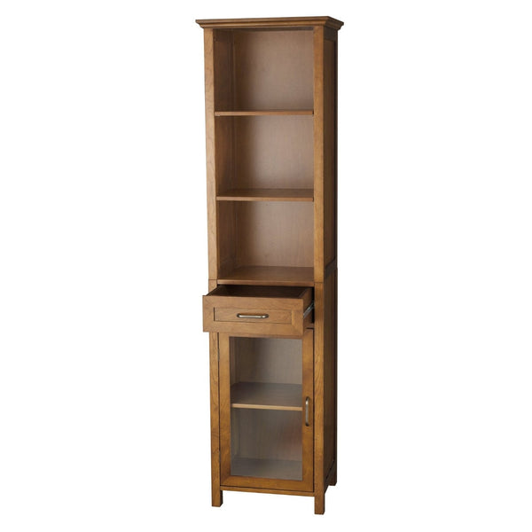 Oak Finish Bathroom Linen Tower Storage Cabinet with Shelves, photo 2 of 3