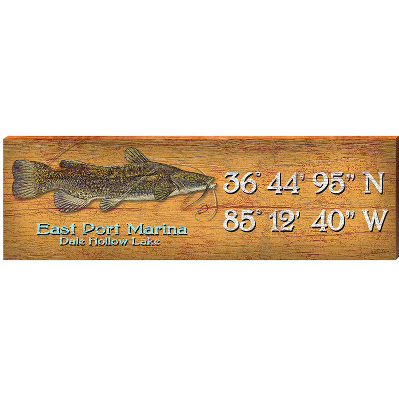 East Port Marina Dale Hollow Lake Fish  Orange Latitude Longitude | Wall Art Print on Real Wood