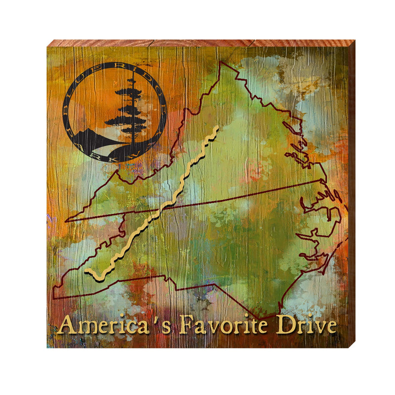 America's Favorite Drive Map Sign | Real Art Print on Wood