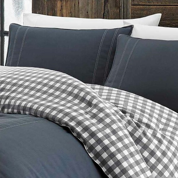 King size 100% Cotton Reverse Plaid Gray/White Comforter Set, photo 2 of 4