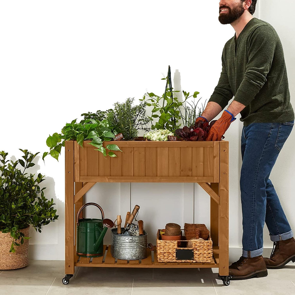 Outdoor Elevated Raised Garden Bed Planter Box with Locking Wheels, photo 3 of 5