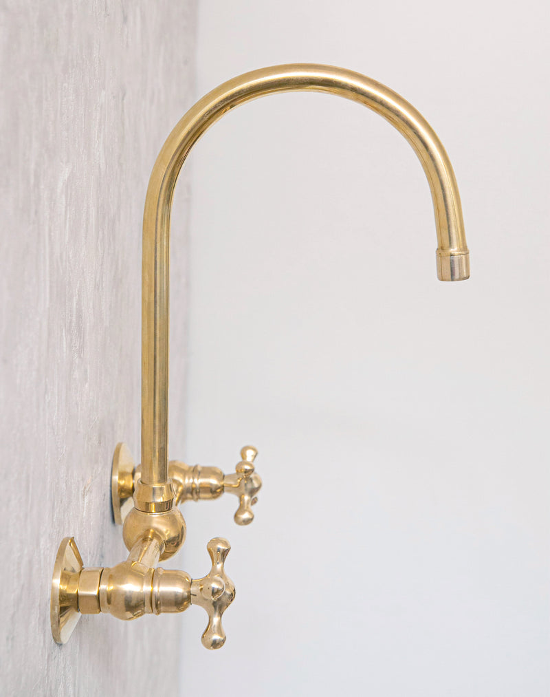 Elegant Unlacquered Brass Gooseneck Wall-Mounted Faucet - BRASSMA