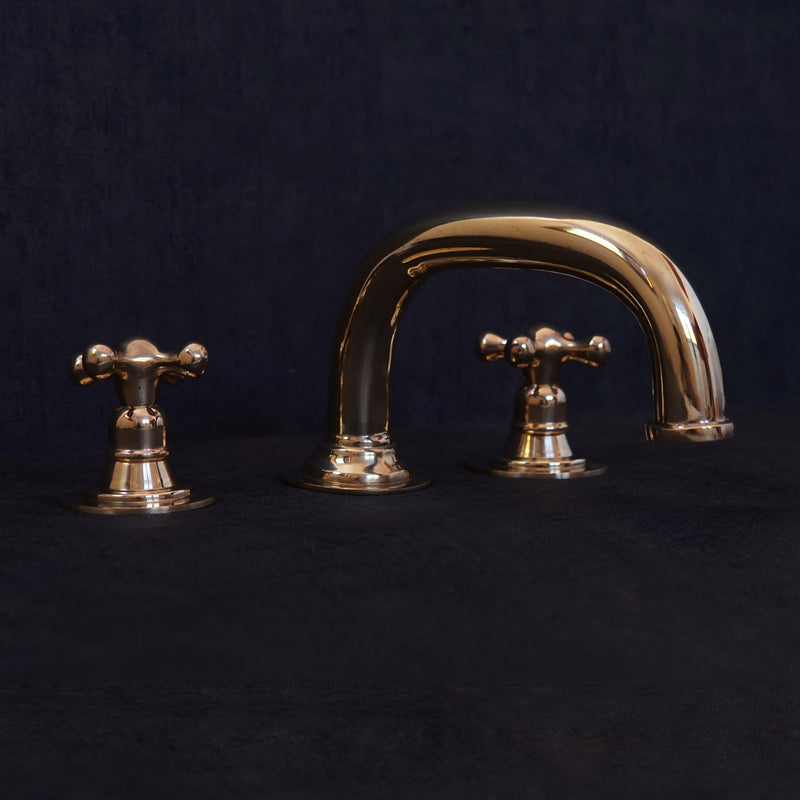 Unlacquered Brass Deck Mounted Faucet - 3 Holes Mounted Bath Faucet - BRASSMA