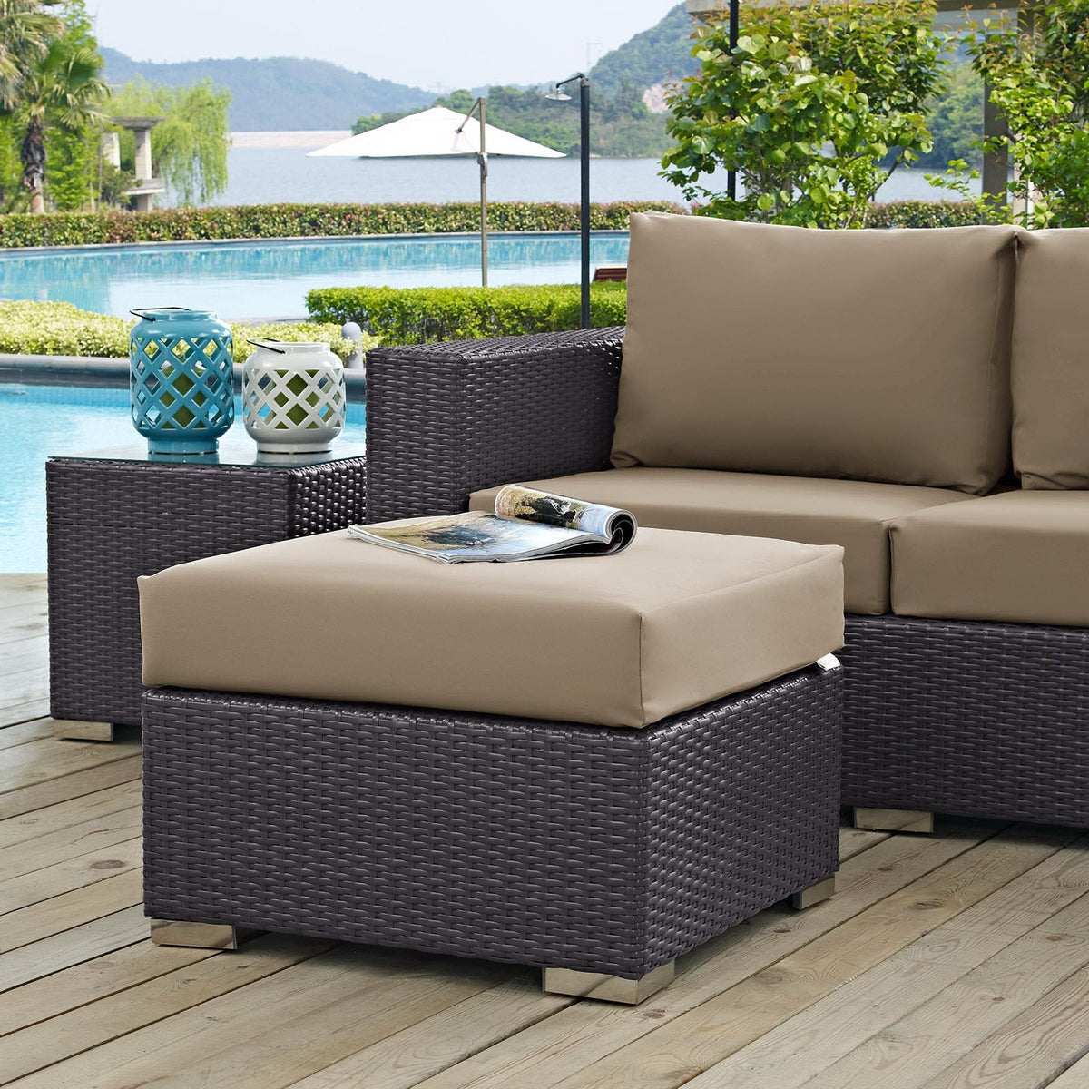 Convene Outdoor Patio Fabric Square Ottoman by Modway, photo 4 of 9