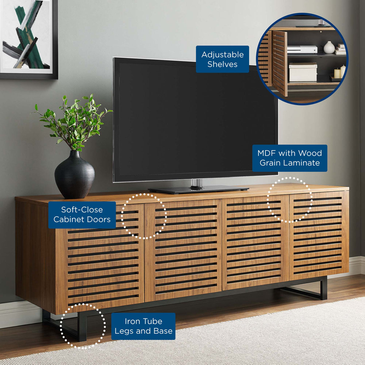 Parker 73" Walnut TV Stand by Modway, photo 6 of 7