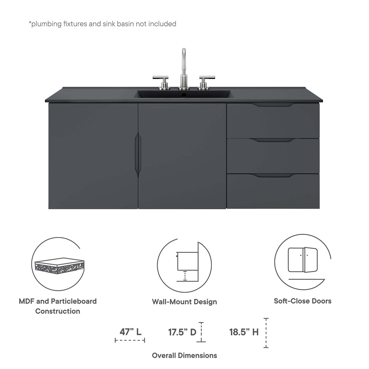 Vitality 48" Double or Single Sink Compatible Bathroom Vanity Cabinet by Modway, photo 13 of 14