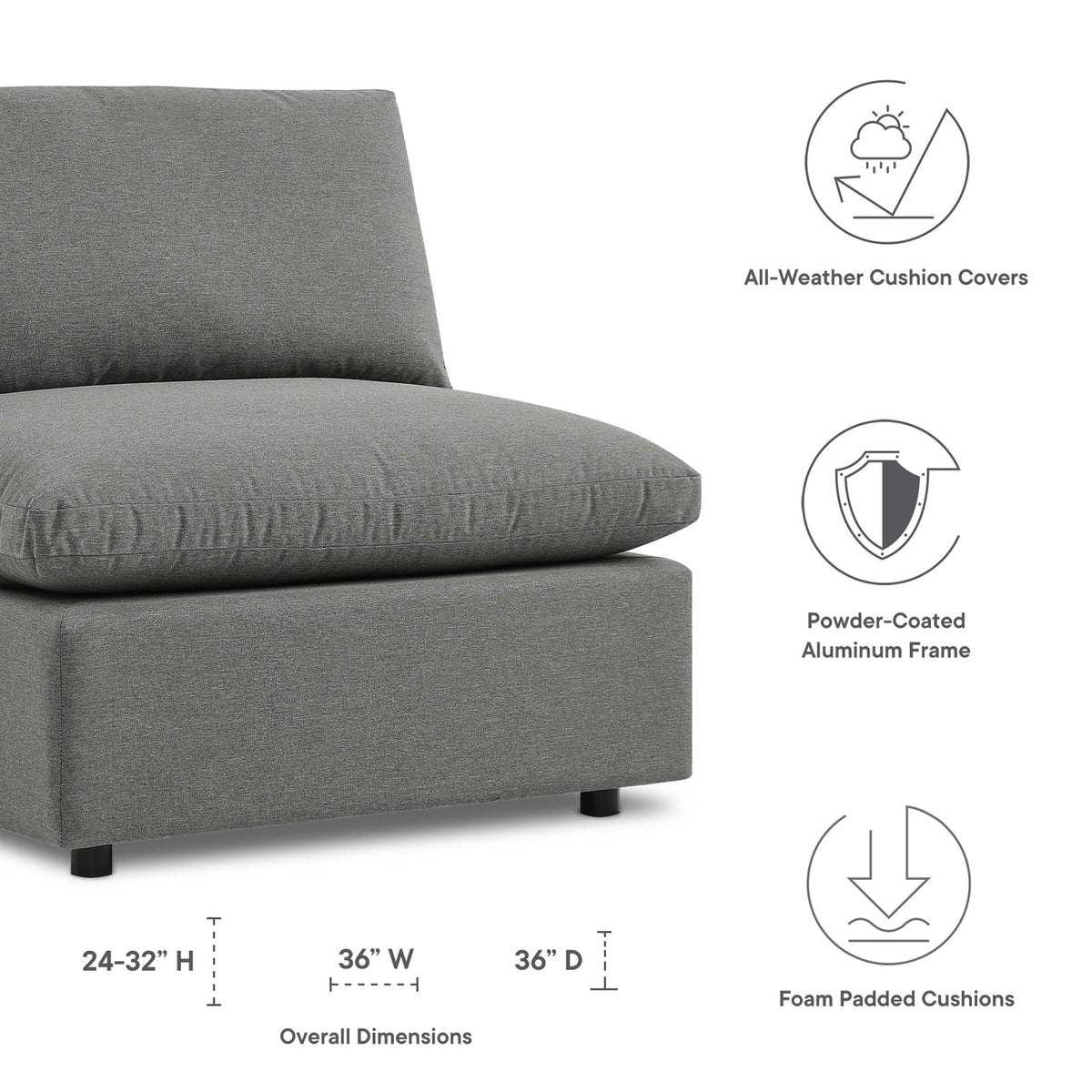 Commix Overstuffed Outdoor Patio Armless Chair by Modway, photo 13 of 14