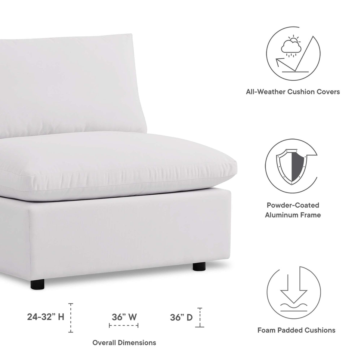 Commix Overstuffed Outdoor Patio Armless Chair by Modway, photo 2 of 14