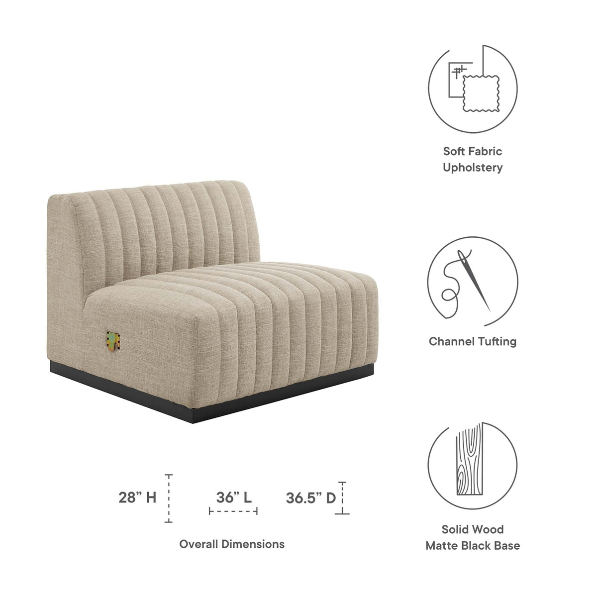 Conjure Channel Tufted Upholstered Fabric Armless Chair, photo 2 of 7