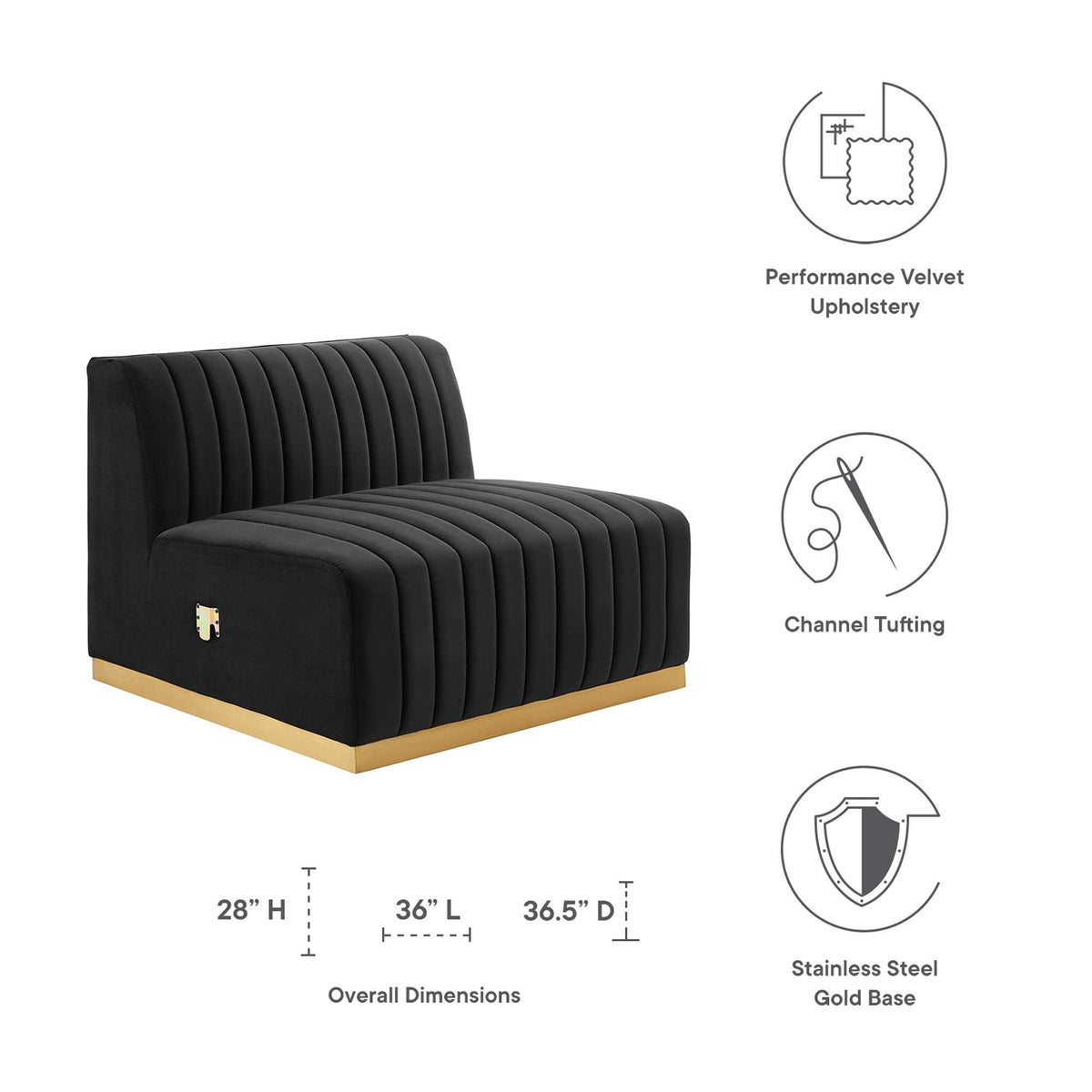 Conjure Channel Tufted Performance Velvet Armless Chair by Modway, photo 2 of 7
