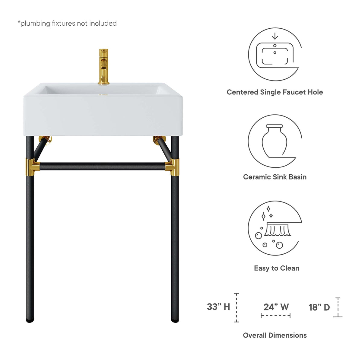 Redeem 24" Wall-Mount Black Stainless Steel Bathroom Vanity, photo 2 of 7