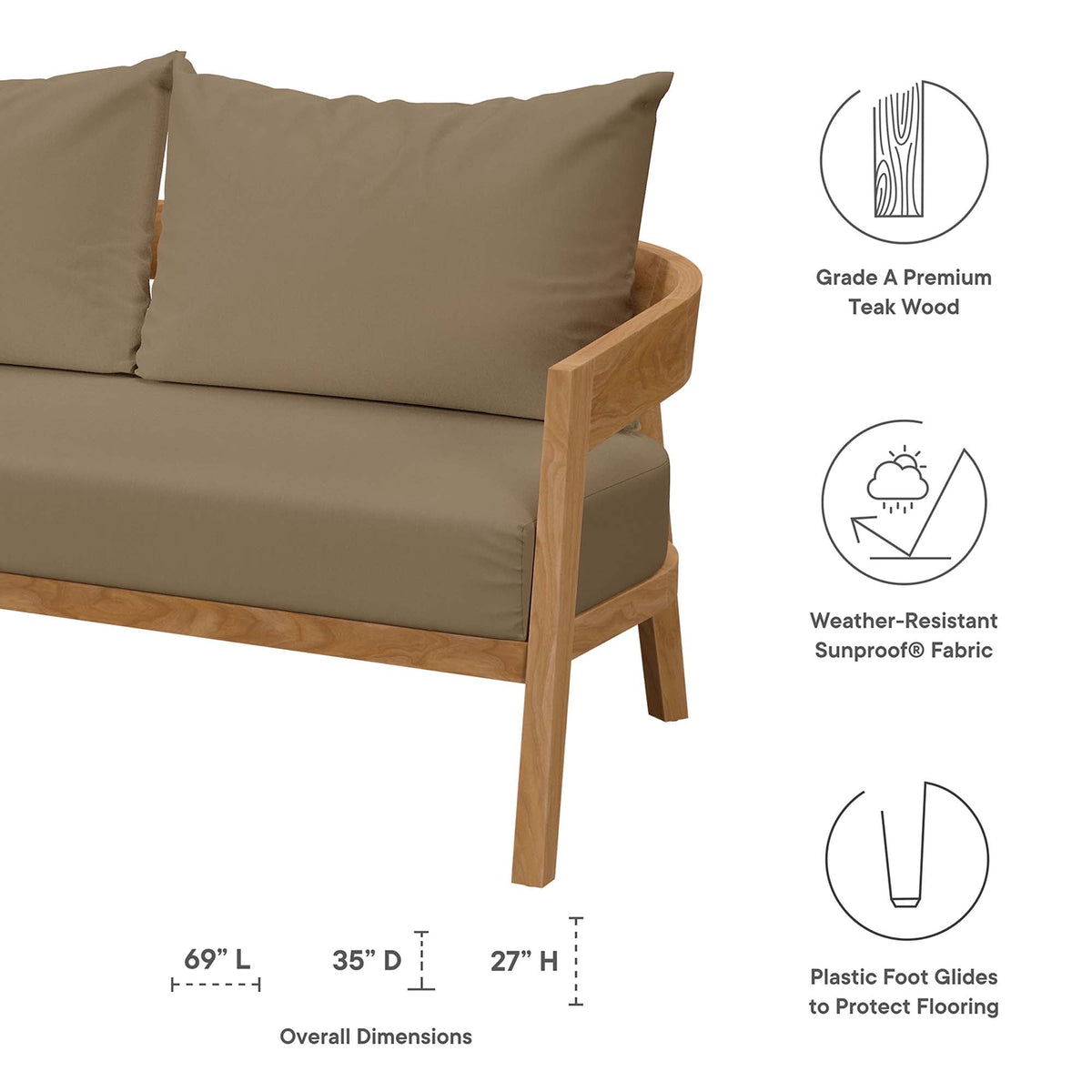 Brisbane Teak Wood Outdoor Patio Loveseat by Modway, photo 2 of 21