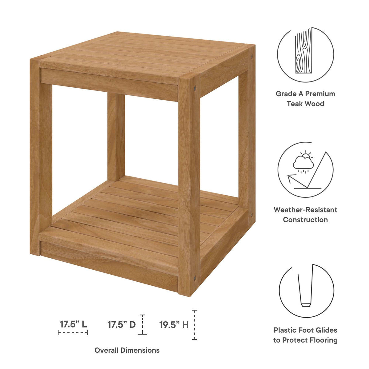 Carlsbad Teak Wood Outdoor Patio Side Table by Modway, photo 2 of 7