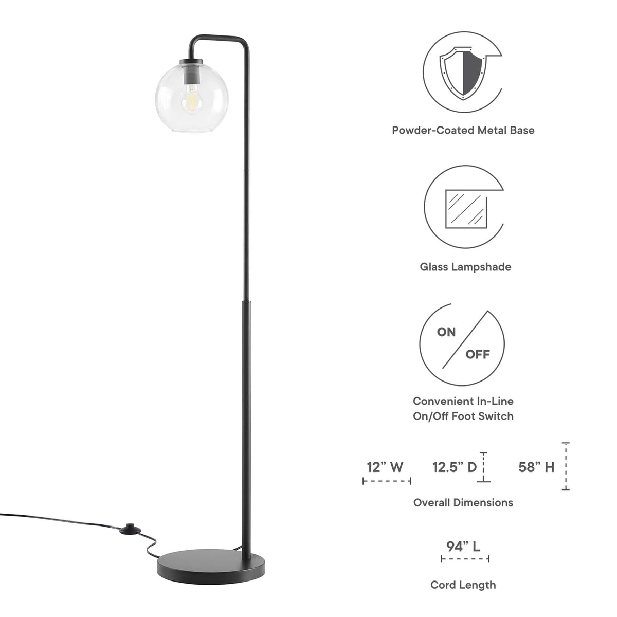 Silo Glass Globe Glass and Metal Floor Lamp by Modway, photo 13 of 14