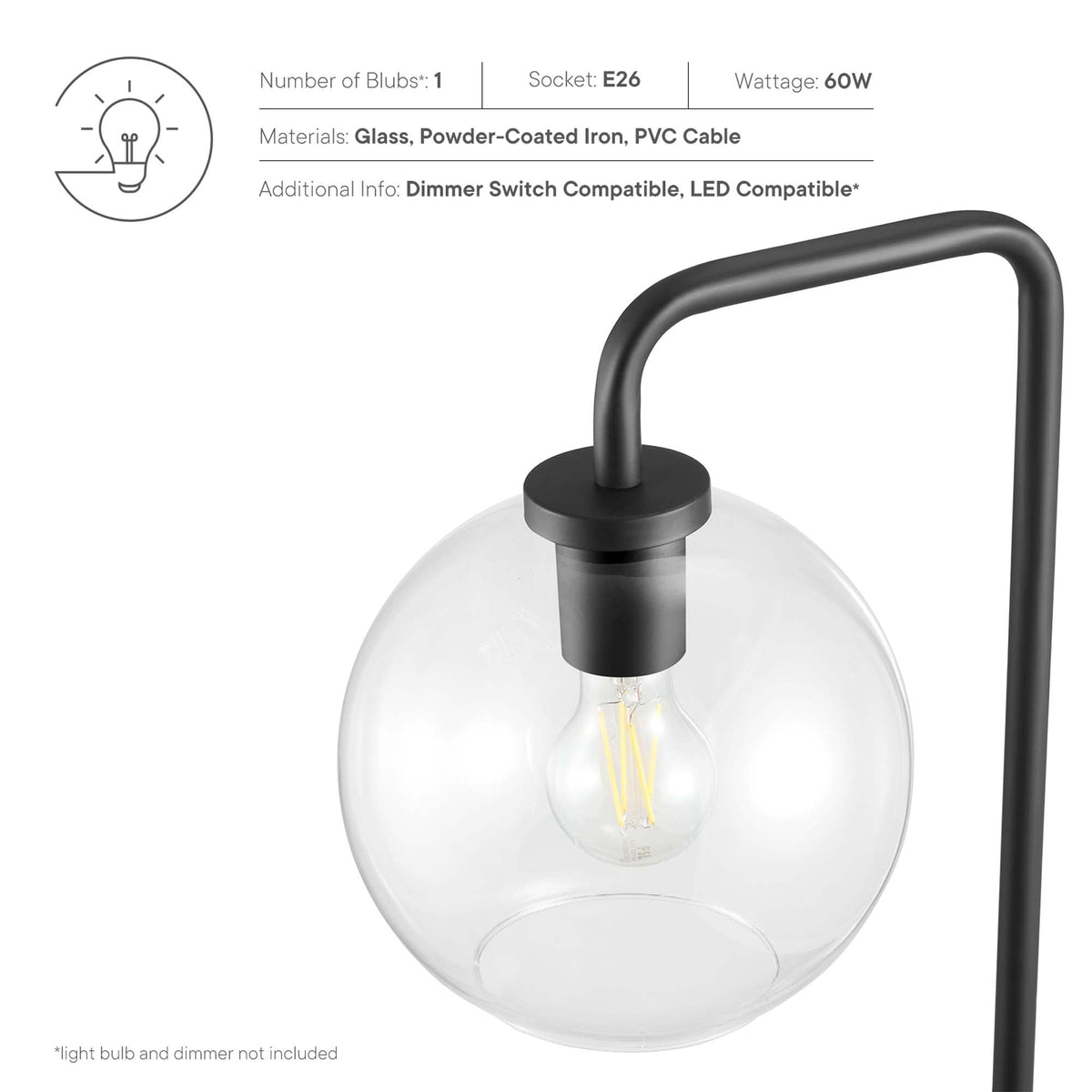 Silo Glass Globe Glass and Metal Floor Lamp by Modway, photo 12 of 14