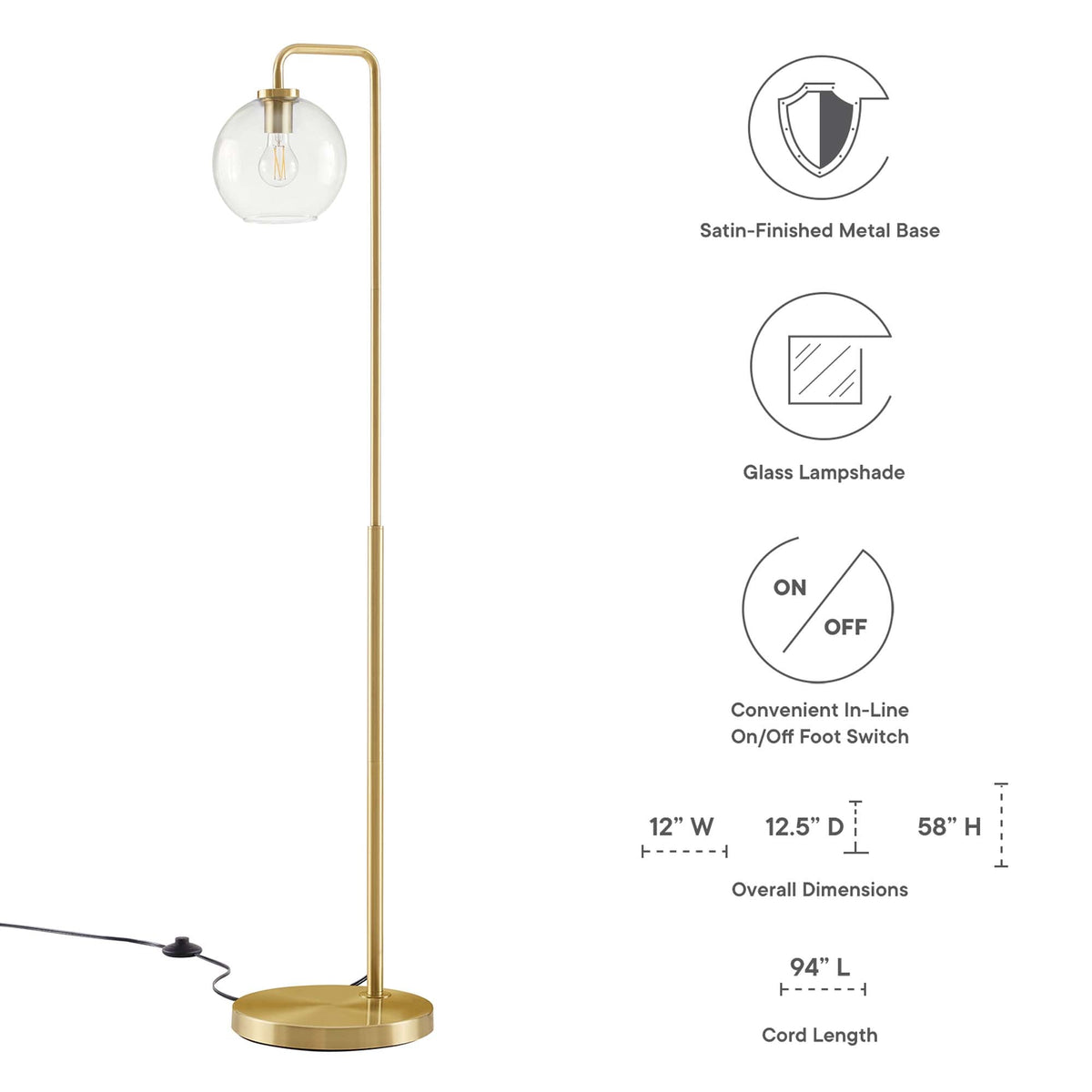 Silo Glass Globe Glass and Metal Floor Lamp by Modway, photo 2 of 14