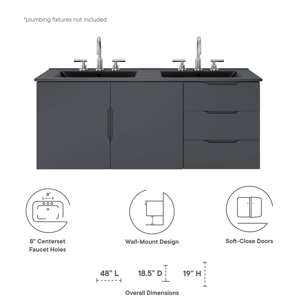 Vitality 48" Double Sink Bathroom Vanity by Modway, photo 2 of 28