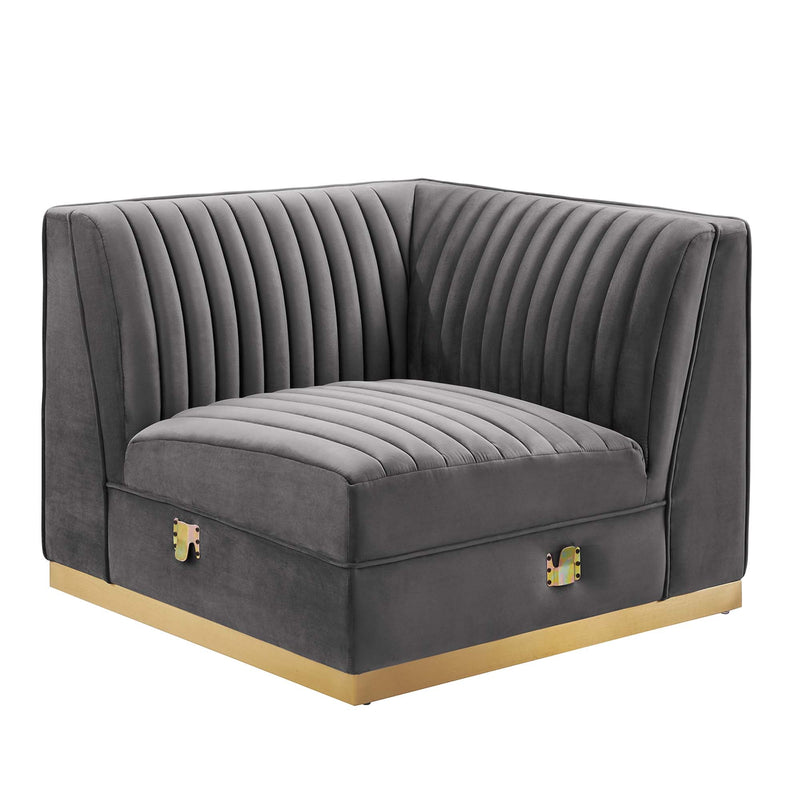Sanguine Channel Tufted Performance Velvet Modular Sectional Sofa Right Corner Chair, photo 5 of 7