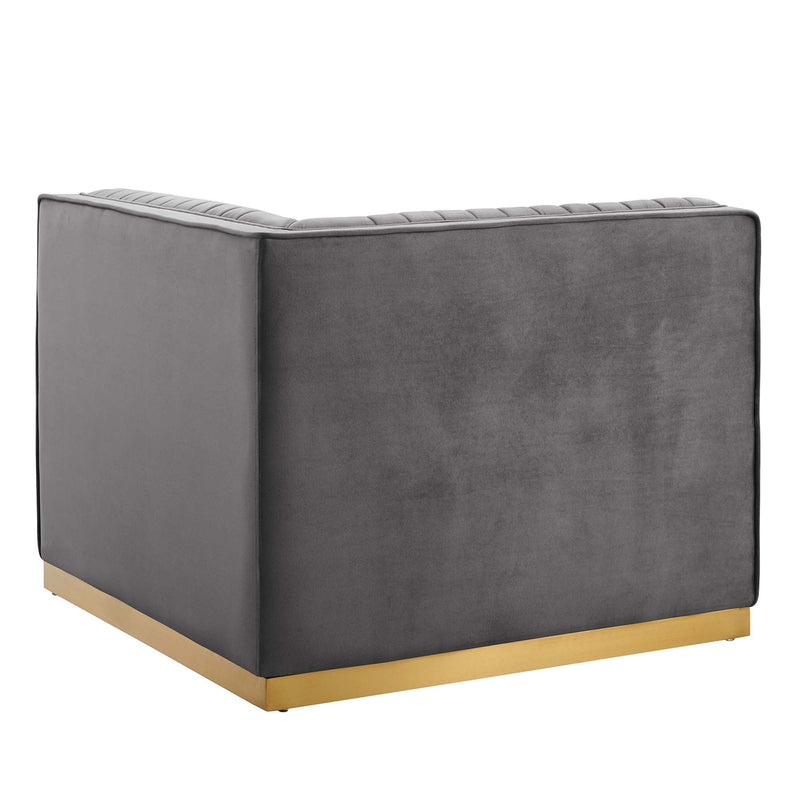 Sanguine Channel Tufted Performance Velvet Modular Sectional Sofa Right Corner Chair, photo 4 of 7