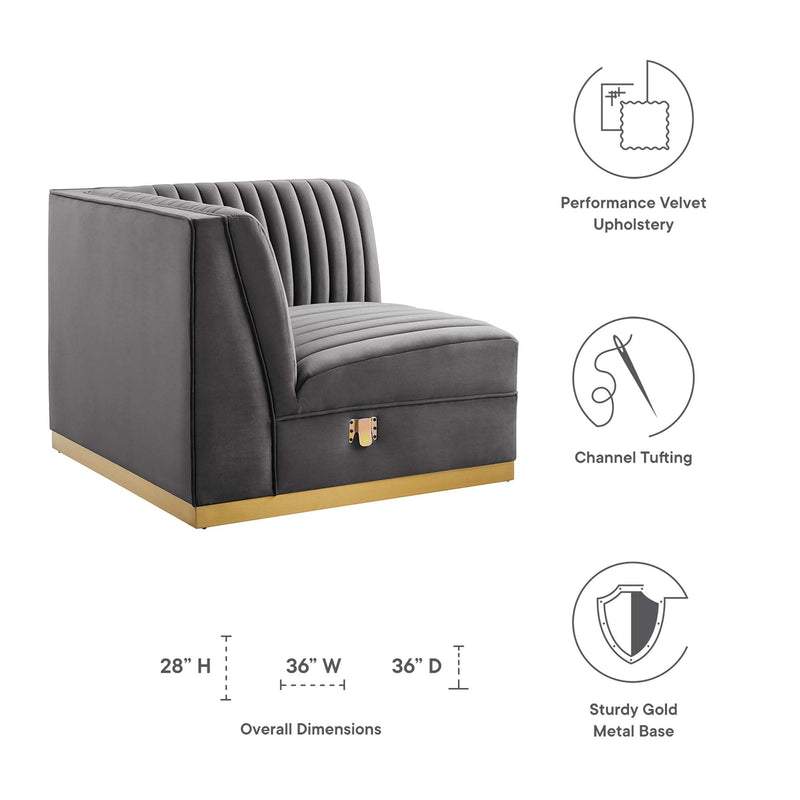 Sanguine Channel Tufted Performance Velvet Modular Sectional Sofa Right Corner Chair, photo 2 of 7