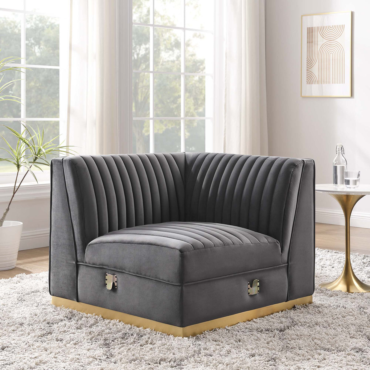 Sanguine Channel Tufted Performance Velvet Modular Sectional Sofa Right Corner Chair, photo 7 of 7