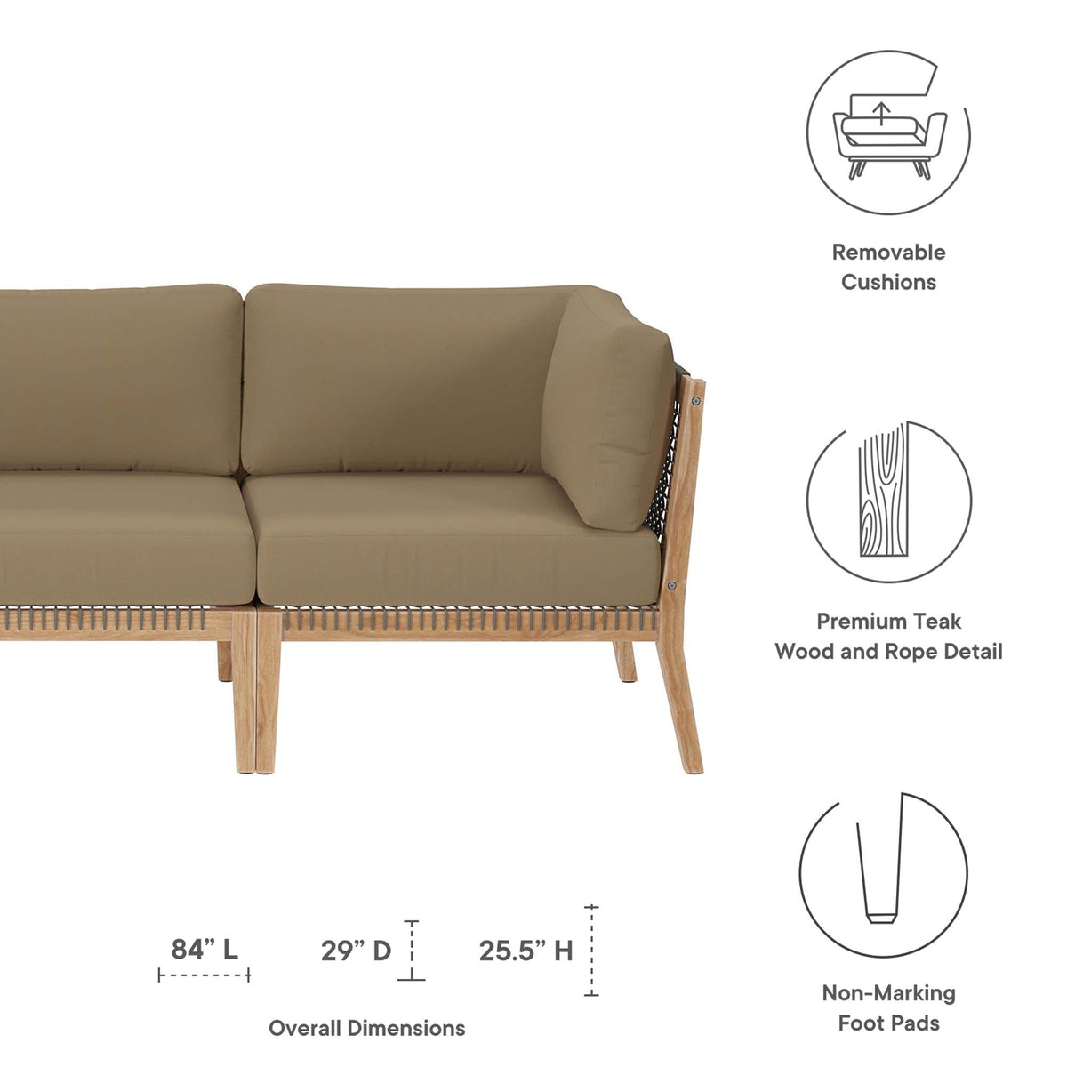 Clearwater Outdoor Patio Teak Wood Sofa by Modway, photo 25 of 28