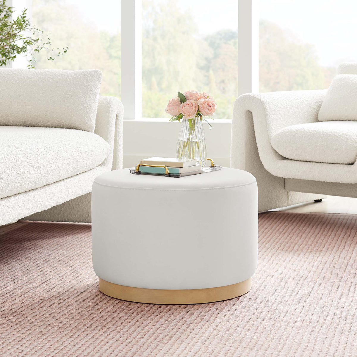 Tilden Large 23" Round Performance Velvet Upholstered Ottoman, photo 11 of 44