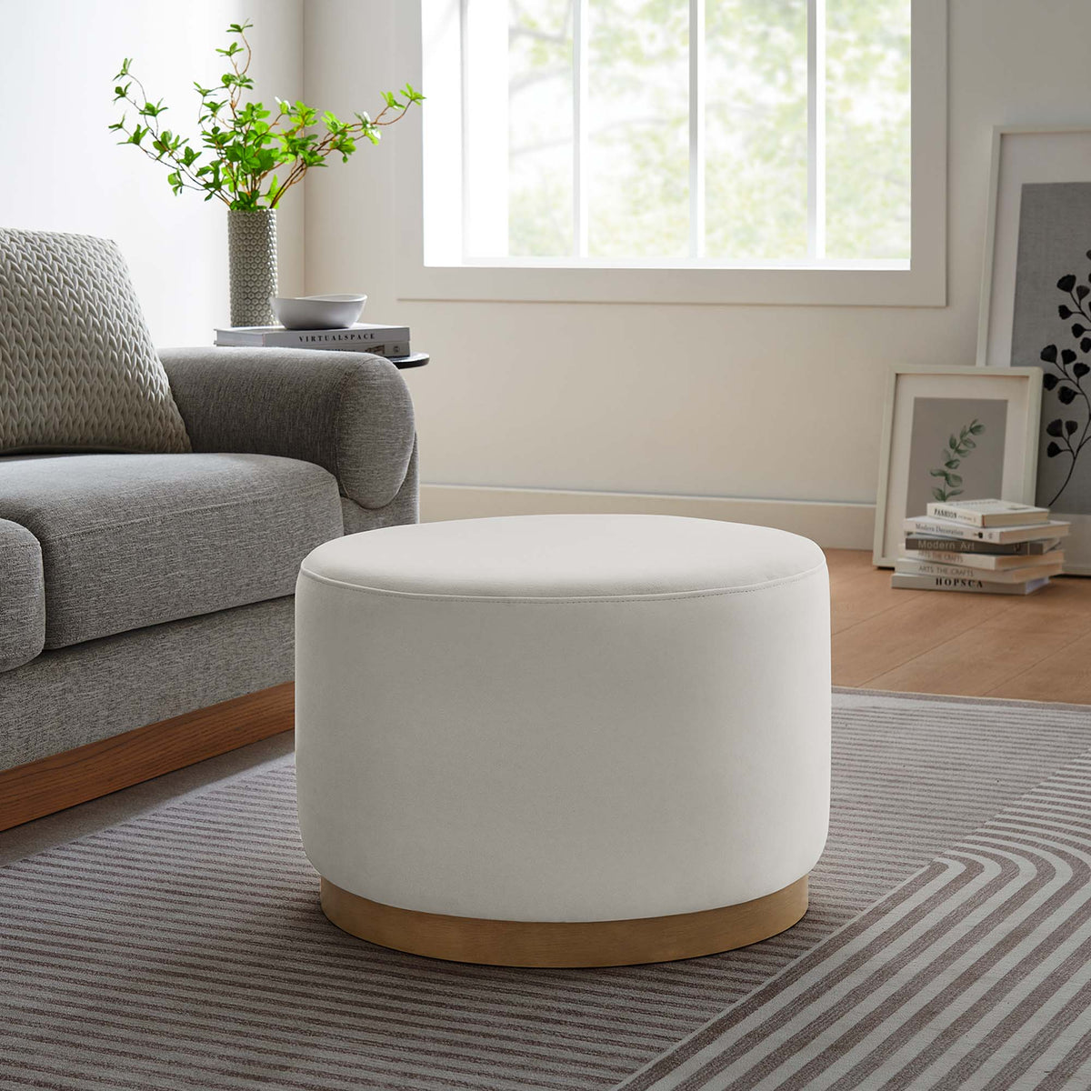 Tilden Large 23" Round Performance Velvet Upholstered Ottoman, photo 15 of 44