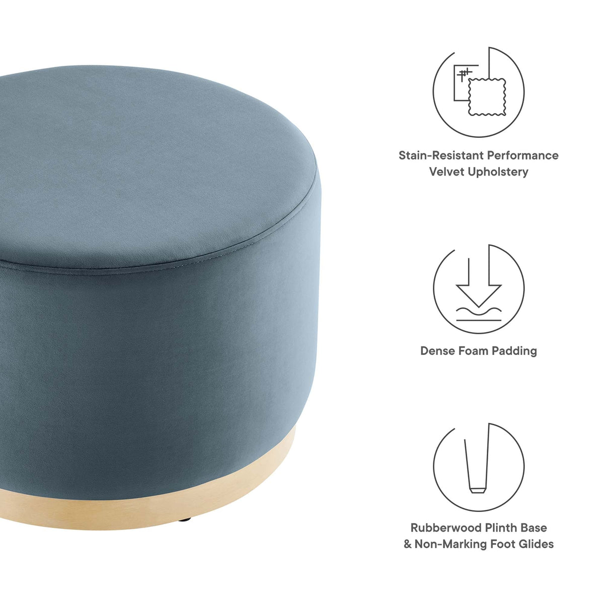 Tilden Large 23" Round Performance Velvet Upholstered Ottoman, photo 30 of 44