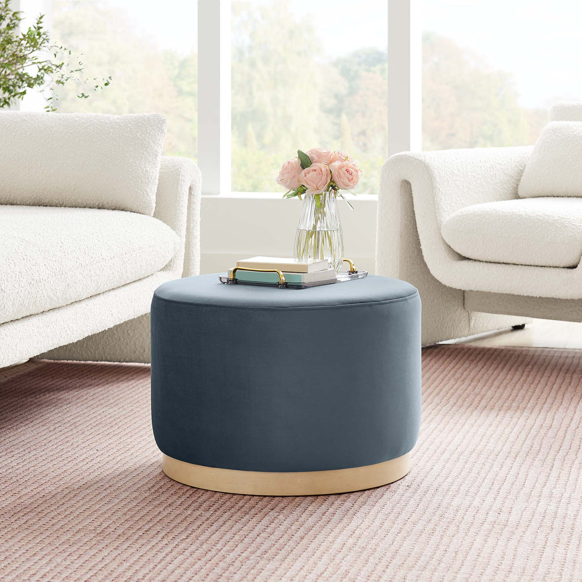 Tilden Large 23" Round Performance Velvet Upholstered Ottoman, photo 10 of 44