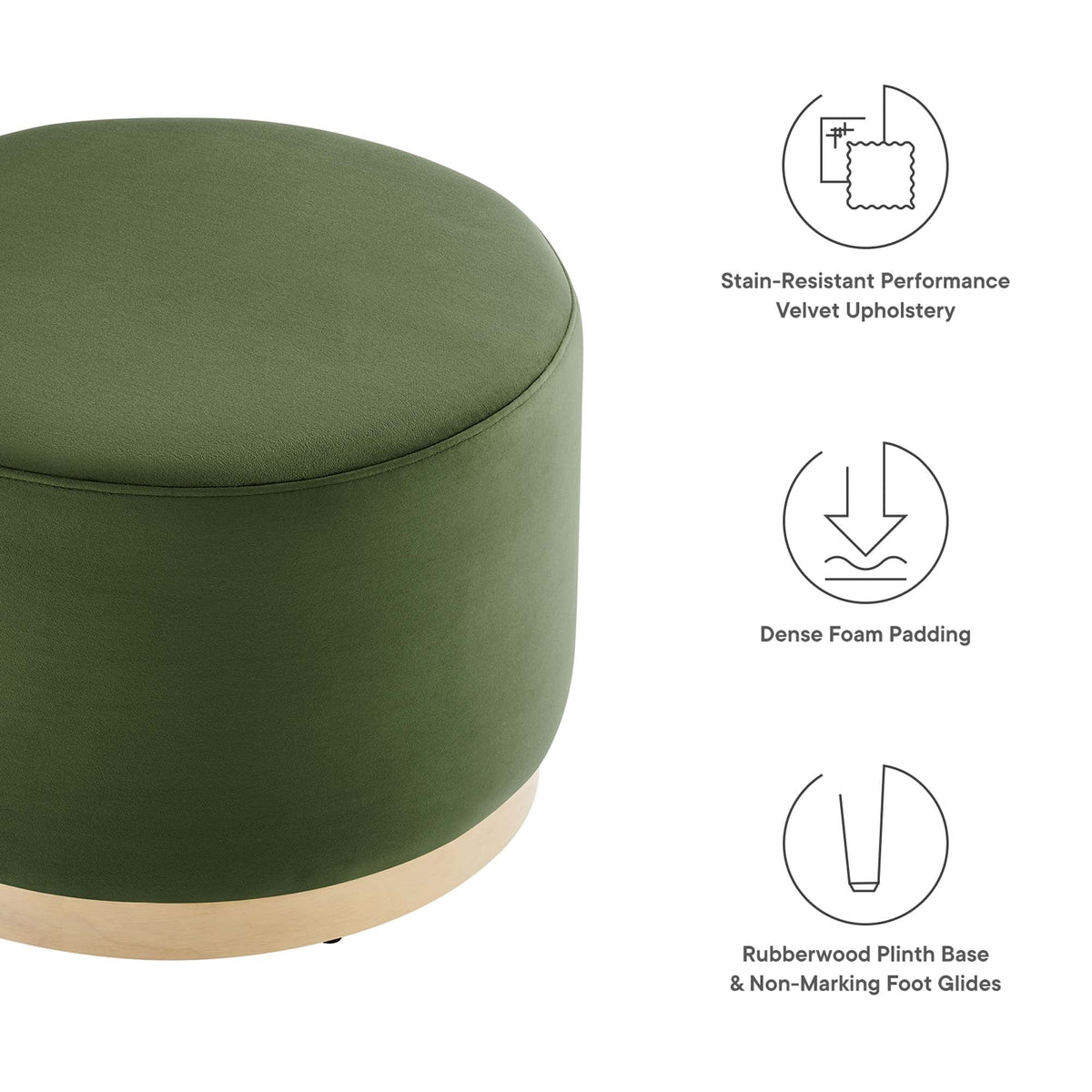 Tilden Large 23" Round Performance Velvet Upholstered Ottoman, photo 29 of 44