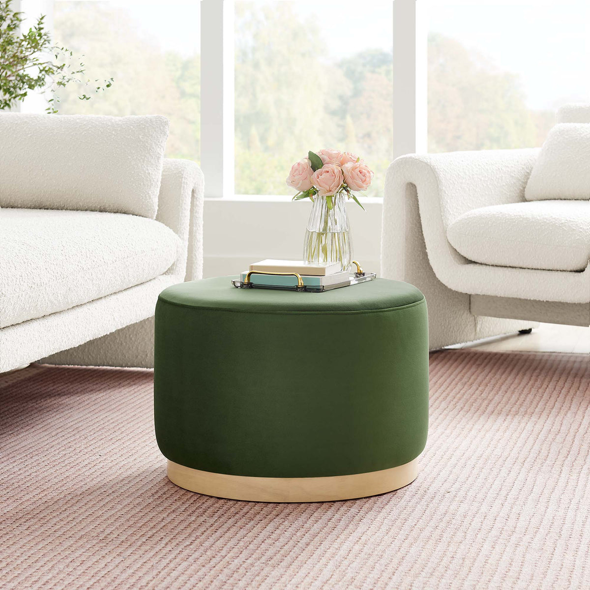 Tilden Large 23" Round Performance Velvet Upholstered Ottoman, photo 9 of 44