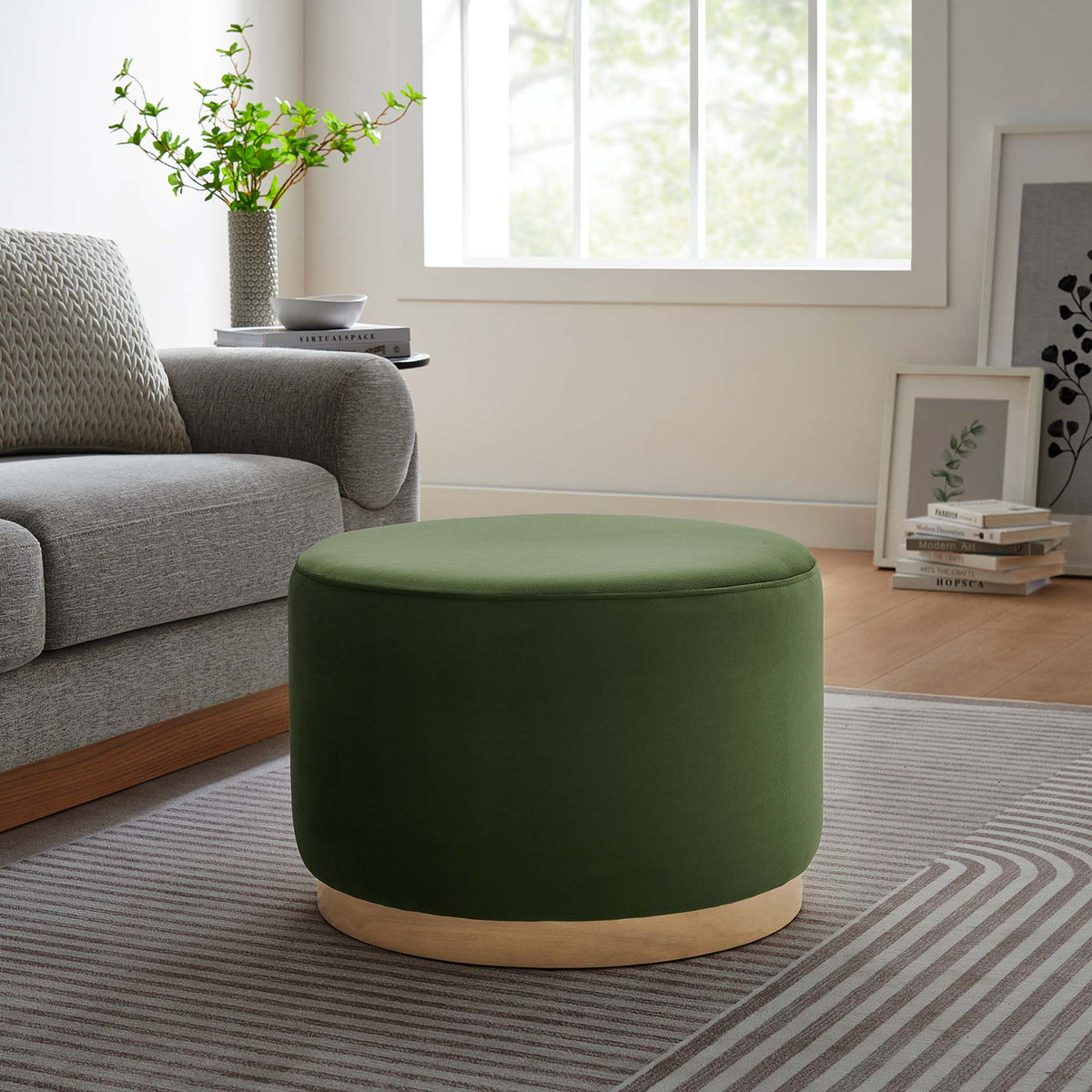 Tilden Large 23" Round Performance Velvet Upholstered Ottoman, photo 13 of 44