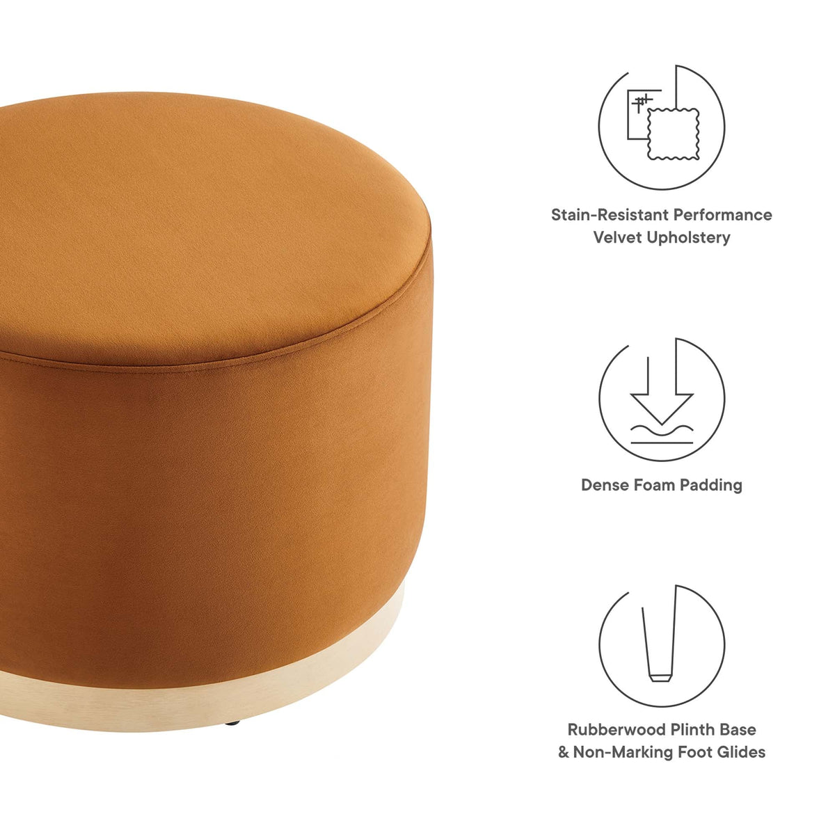 Tilden Large 23" Round Performance Velvet Upholstered Ottoman, photo 24 of 44