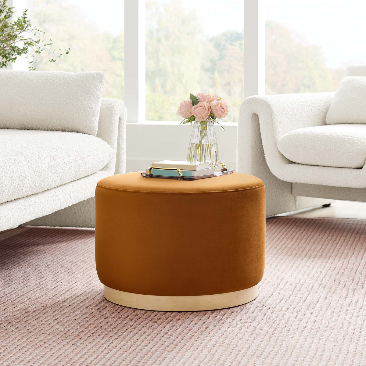 Tilden Large 23" Round Performance Velvet Upholstered Ottoman, photo 8 of 44