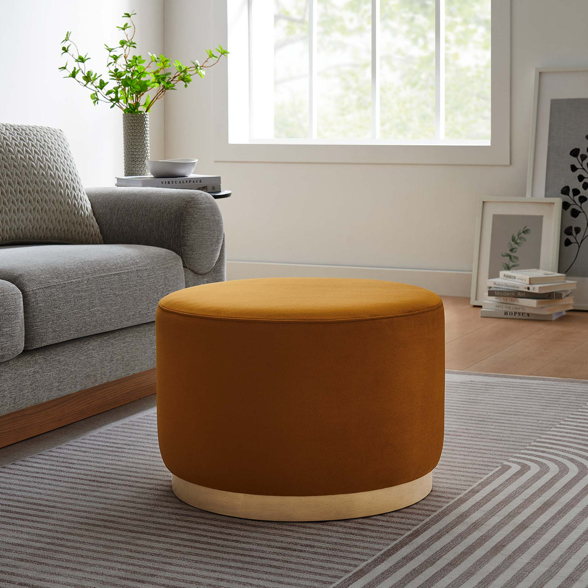 Tilden Large 23" Round Performance Velvet Upholstered Ottoman, photo 12 of 44
