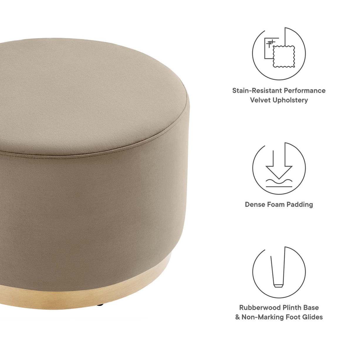 Tilden Large 23" Round Performance Velvet Upholstered Ottoman, photo 2 of 44