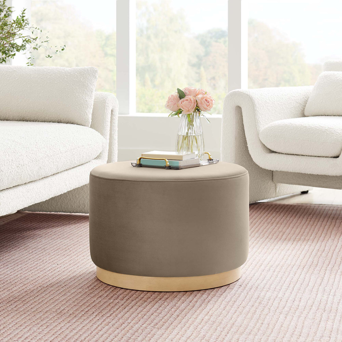 Tilden Large 23" Round Performance Velvet Upholstered Ottoman, photo 7 of 44