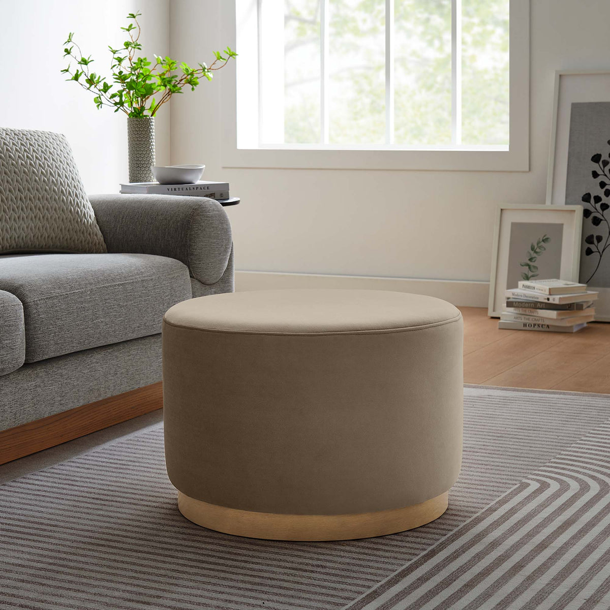 Tilden Large 23" Round Performance Velvet Upholstered Ottoman, photo 6 of 44