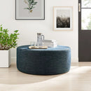 Callum Large 38" Round Woven Heathered Fabric Upholstered Ottoman by HouseOfZazla