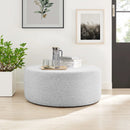 Callum Large 38" Round Woven Heathered Fabric Upholstered Ottoman by HouseOfZazla