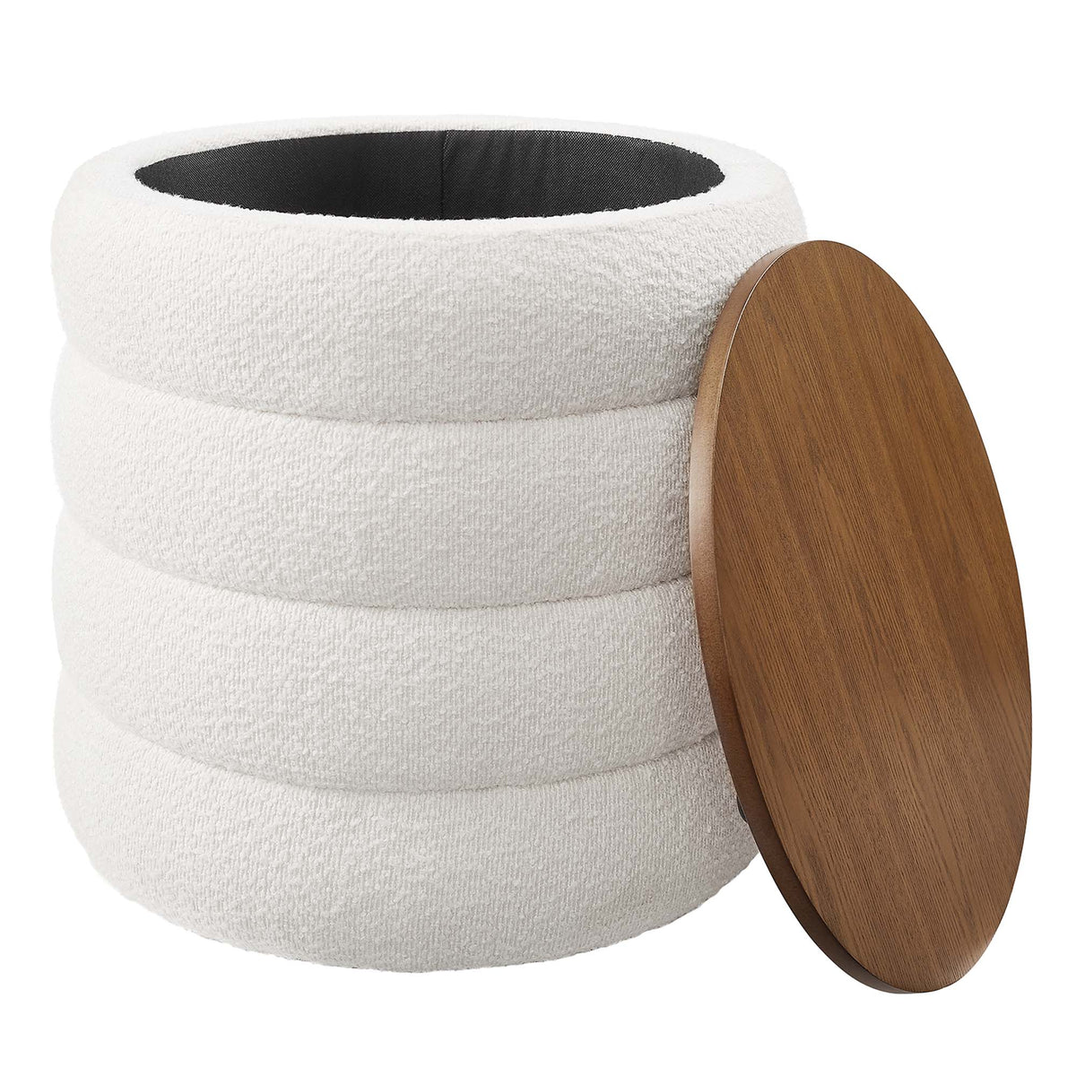 Mezzo Round Boucle Fabric Storage Ottoman by Modway, photo 11 of 14