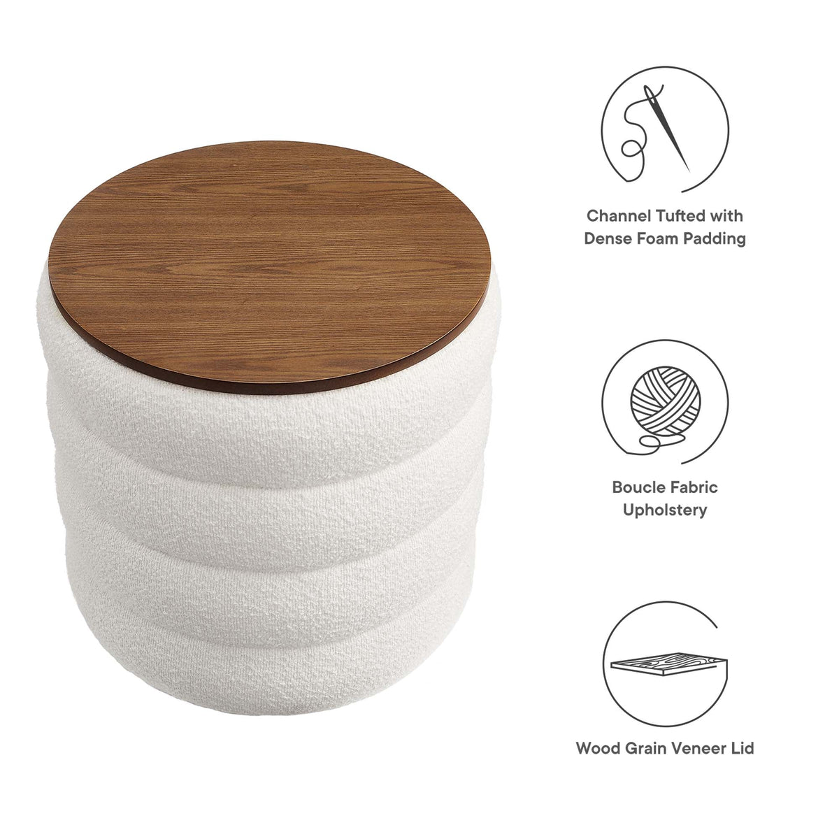 Mezzo Round Boucle Fabric Storage Ottoman by Modway, photo 13 of 14